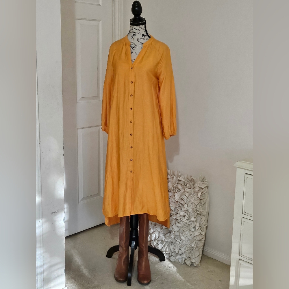 Elegant Mustard Yellow Button-Down Dress